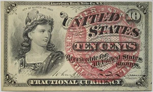 1863 10 Cents Fractional Currency AU/UNC+ P195 - Picture 1 of 2