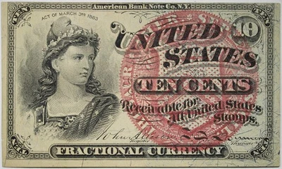 1863 10 Cents Fractional Currency AU/UNC+ P195 - Image 1 of 2