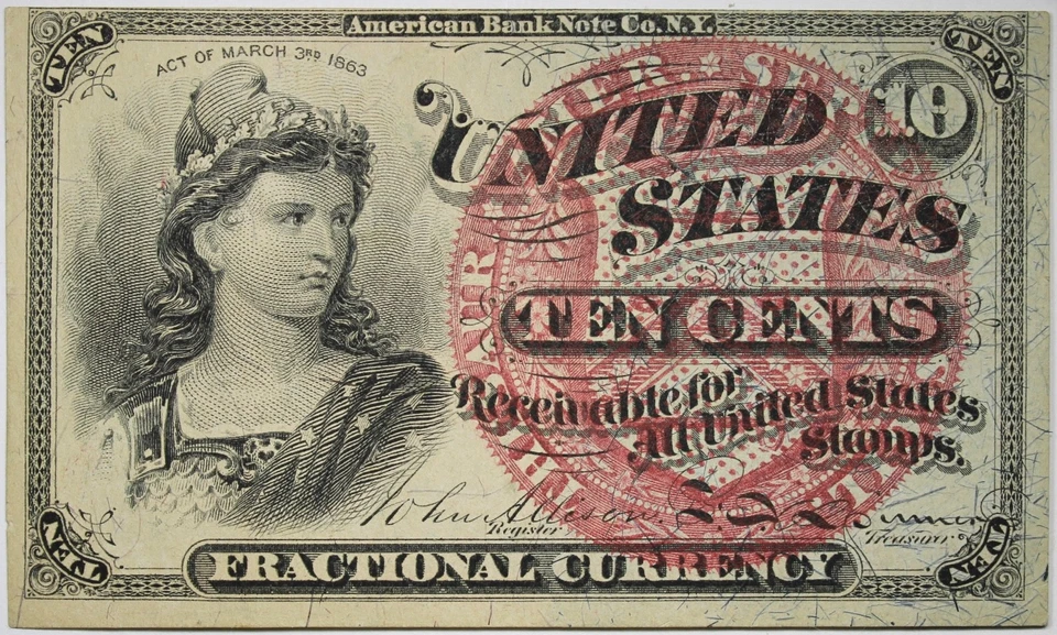 1863 10 Cents Fractional Currency AU/UNC+ P195 - Image 1 of 2