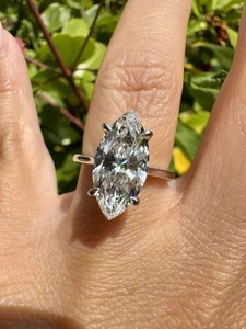 Platinum 3.07ct Marquise Cut Lab Grown Diamond Solitaire Ring Certified - Picture 1 of 5