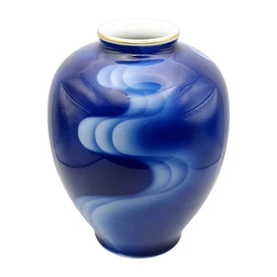 Cobalt Blue Vase Fukagawa Seiji Arita Japanese Porcelain, Vintage 16 cm, Ripples - image 1 of 4