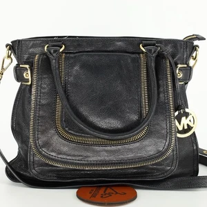 MICHAEL KORS Naomi Large Satchel Schwarz Luxus Leder Reißverschlüsse Handtasche Tasche - Bild 1 von 12