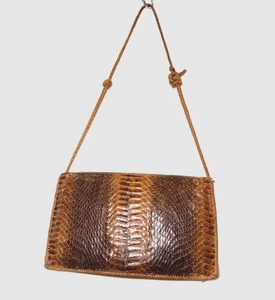 Vintage Snake Skin Handmade Brown Clutch Bag - Picture 1 of 8