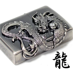 Encendedor antiguo Swarovski Zippo Dragon 3D metal 2 caras procesamiento plata níquel - Imagen 1 de 3