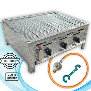 Edelstahl Gastrobräter 3 flammig Gastro Gasgrill mit Rost 10,8 kW Gas Bräter - Bild 1 von 8