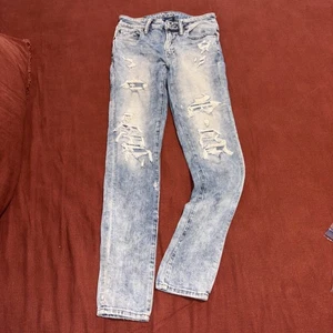 Pantalones de mezclilla ajustados deportivos American Eagle Airflex + 30 X 34 azul destruido desgastado - Imagen 1 de 6