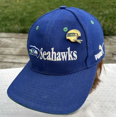 De colección Seattle Seahawks PUMA Sombrero Azul Línea Pro Ajustable Correa Gorra Lana Bl Foto 1 de 4
