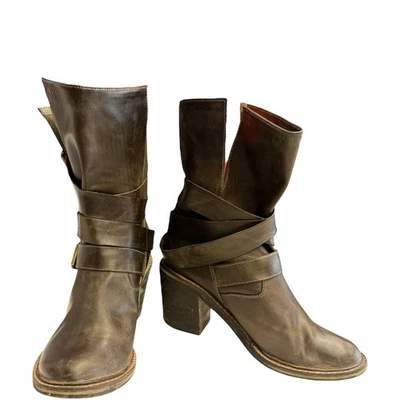 Jeffrey Campbell Womens Ibiza Last Brown Leather 2 Buckle Heeled Boots 8 - Image 1 of 4