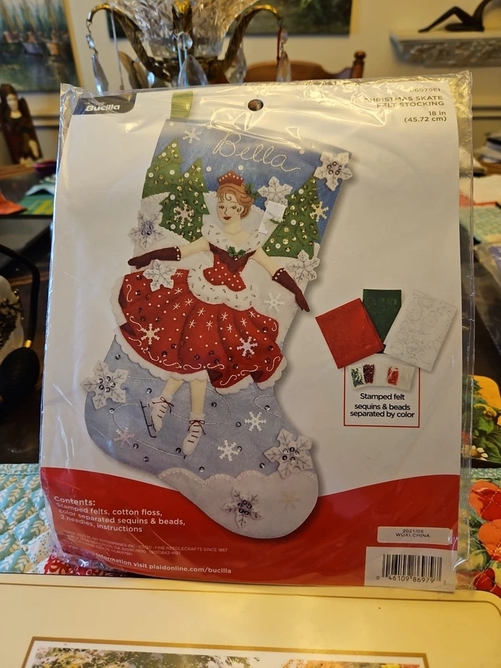 Bucilla Felt Stocking Applique Kit 18" Long a Christmas Skate 86979E
