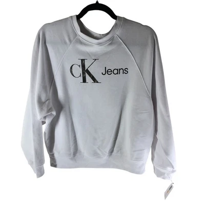 Calvin Klein Jeans Womens Sweatshirt Logo Crew Neck White Silver S - Image 1 of 4