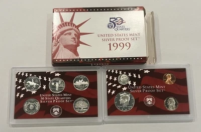1999 Silver Proof Set – 9 Coins – 0.9042 oz Silver – COA & Box - Image 1 of 4
