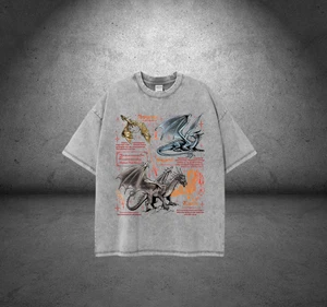 Camisa De Colección Gráfica Dragón Camiseta Gris Lavada De Gran Tamaño Criatura Fantasía Gótica - Imagen 1 de 4