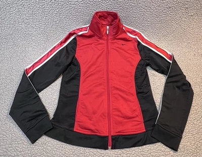 Vintage Nike Durasheen Full Zip Track Jacket Girls Size M Red Black & White - Image 1 of 4