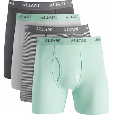 Мужские трусы-боксеры ALFANI маленькие серые мятно-зеленые упаковка 4 шт. без бирок 100% хлопок - Изображение 1 из 4