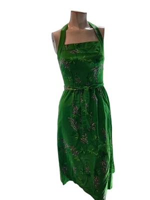 Женское платье Malia 6 зеленое хлопковое тропическое гавайское с бретелью через шею винтажное с цветочным рисунком - Изображение 1 из 4