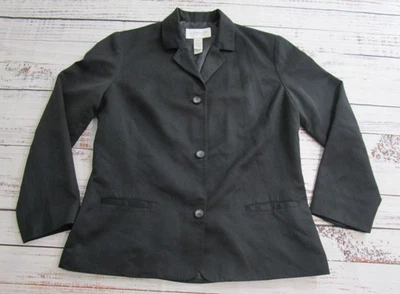 Liz Claiborne Liz Sport Black 3 Button Closure Blazer Jacket Womens Petite Med - Image 1 of 4