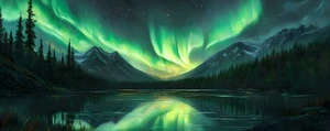 Berglandschaft Aurora Leinwandbild Wohndeko Wandbild Poster Drucke Gemälde - Bild 1 von 8