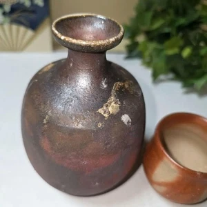 Bizen ware by Hisashi Hibata Japanese Sake vessel 2-piece Set Sake Bottle & Cup - Foto 1 di 15