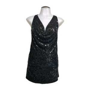 Guess Tank Women X-Small Sequined Cowl Neck Tunic Black Top XS - Picture 1 of 11
