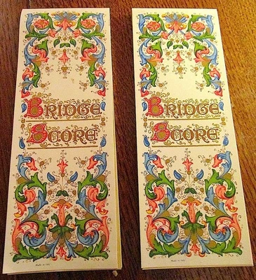 Lote 2 folhetos de cartões vintage Bridge Tally Score; designs coloridos italianos; completo - Imagem 1 de 4