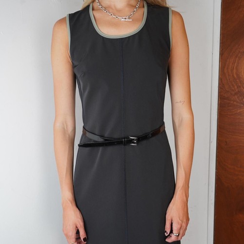 Abito prada vintage anni 90 con rifiniture a contrasto e cintura staccabile