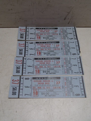 Lot of 4 1972 Cleveland Cavaliers vs. Chicago Bulls Tickets NBA Basketball Loge Cover