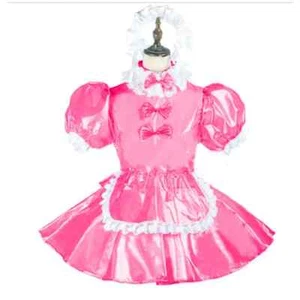 Plus Size Lockable Transparent PVC Maid Dress with Apron Unisex Fetish Uniforms - Picture 1 of 10
