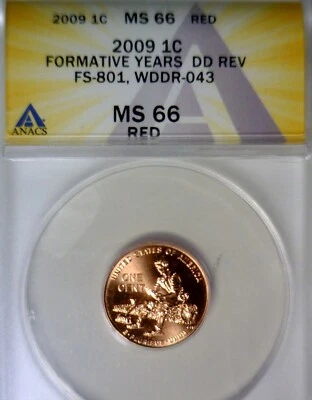2009 ERROR ANACS MS66 WDDR #043 Lincoln Cent Coin Doubled Die Cherry Pck FS #801 - Image 1 of 4