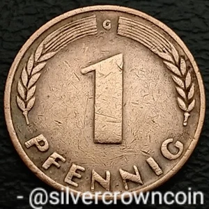 Germany West 1 Pfennig 1949 G. KM#A101. One Cent coin. Karlsruhe Mint. Oak Leaf. - Picture 1 of 7
