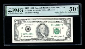DBR 1993 $100 FRN New York Fr. 2174-B PMG AU-50 EPQ Serial B19401287A - Picture 1 of 2