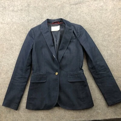 Chaqueta Blazer Banana Repulic Mujer 0 Azul Negocios 1 Botón Mezcla Algodón Foto 1 de 4