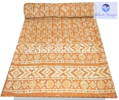 Edredón Kantha bloque reversible indio naranja reina manta arte Foto 1 de 4