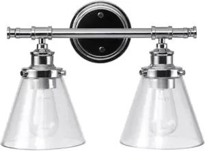 51412 Parker 2-Light Vanity Light, Chrome, Clear Glass Shades - Picture 1 of 9