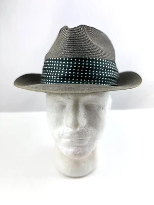 Chapéu de Palha Park Royal Fedora Genuíno Milan Tecido Cinza com Faixa Tamanho Menos 7 1/4  - Imagem 1 de 4