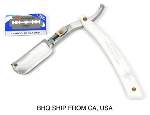 Straight Barber Edge Razors Folding Shaving Knife With 10 PCS Blades White - Picture 1 of 3