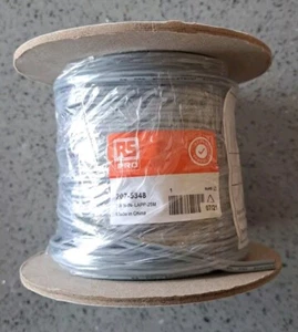 RS PRO Screened 2 Core Microphone Cable, 0.078 mm² CSA, 2X4mm od, 25m Reel, Grey - Picture 1 of 4