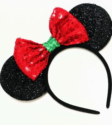 Christmas Mickey Ears, Holiday Mickey Ears, Christmas Minnie Ears, HANDMADE XMAS