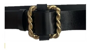 Schwarz Leder WHBM Gürtel Medium - scharfe goldene Schnalle Einzelhandel $65 - Bild 1 von 6