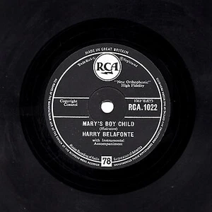 CLASSIC UK CHRISTMAS 1957 No.1 HARRY BELAFONTE 78 MARY'S BOY CHILD RCA 1022 E/E- - Picture 1 of 1