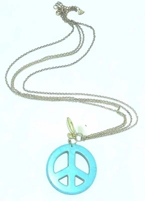 Diva - Collar de cadena largo tono dorado con signo de paz turquesa sintética Foto 1 de 4