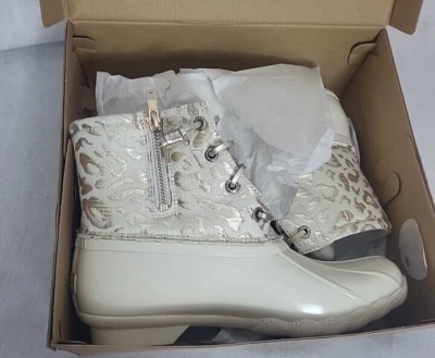 NEW Sperry Saltwater Metallic Jacquard Duck Boot Womens Size 7 Cream Booties NIB - Image 1 of 4