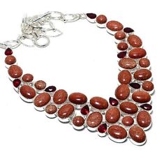 Sunstone & Garnet Gemstone Silver Handmade Ethnic Jewelry Necklace 18"