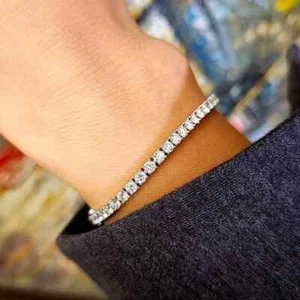 $49000 6 Ct TW Round Cut Real Diamond Tennis Bracelet 14K White Gold 7" - Picture 1 of 2