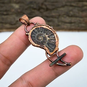 Ammonite Fossil Gemstone Copper Handmade Electroformed Pendant Jewelry For Gift - Picture 1 of 4