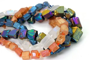 Rainbow Titanium Quartz Crystal Cluster Rough Cut Nugget Chips Gemstone Beads - Picture 1 of 7