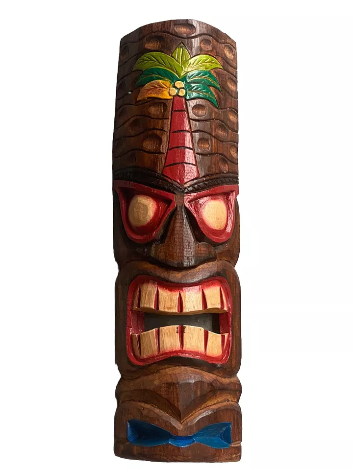 MÁSCARA TIKI 20” CABIDE DE PAREDE MADEIRA BARRA TIKI PENDURADA ARTE EM MADEIRA - Imagem 1 de 1