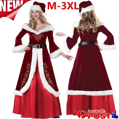 Women Mrs Santa Claus Christmas Fancy Fur Trim Dress Hat Cosplay Outfit Costume - image 1 of 4