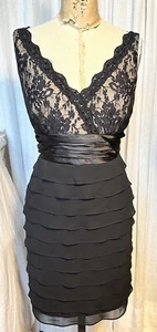 S.L.Fashions Womens Blk Lace Satin /chiffon Cocktail Dress Sz 14P Pre-owned  - Picture 1 of 8