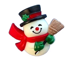 Broche Hallmark PIN Navidad Vintage Muñeco de Nieve en Escoba Sombrero de copa Pequeño 1984 - Imagen 1 de 2