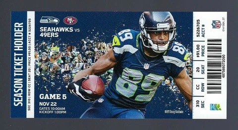 2015 NFL SF 49ERS @ SEAHAWKS FULL UNUSED FOOTBALL TICKET - RUSSELL WILSON Cover